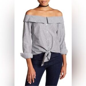 Romeo + Juliet Couture Off Shoulder Striped Blouse | Medium
